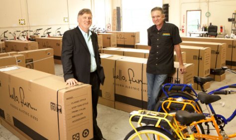 RIDING HIGH DiCostanzo and Pedego partner Tom Sherry have enjoyed the luxury of international distributors approaching them for partnerships, and have found consumers in 12 foreign countries so far, accounting for 22 percent of their sales. 