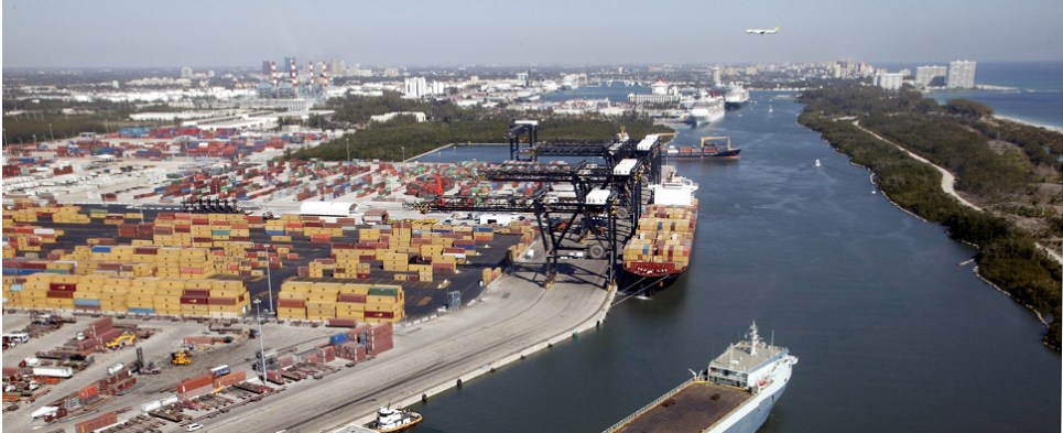 Port Everglades and MIA handling tansshipments of export cargo and import cargo in international trade.