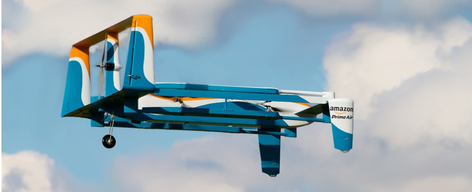 Amazon to use drones for last-mile deliveries of shipments of export cargo and import cargo in international trade.