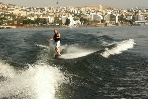 HOLY WATER Bill Yeargin goes “wakeskating” on the Sea of Galilee. 